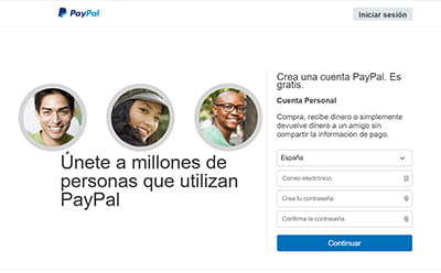 escoger Paypal como modo de pago crear cuenta