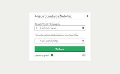 Introducir ID de cuenta o correo de Neteller y contraseña para seguir con el procesamiento del depósito.