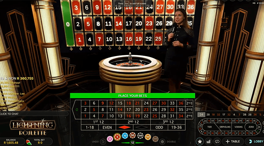 Ruleta Relámpago en un casino online en vivo en España.