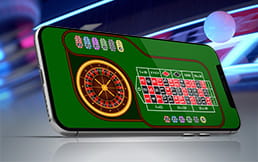 Juego de ruleta móvil en la pantalla de un iPhone