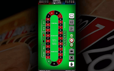 Tapete de la ruleta vertical con sus diferentes controles de juego.