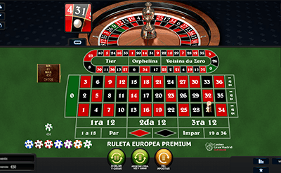 Función Circuito con apuestas avanzadas en la mesa de ruleta Europea Premium.